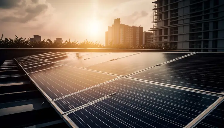 Solar panels on building rooftop